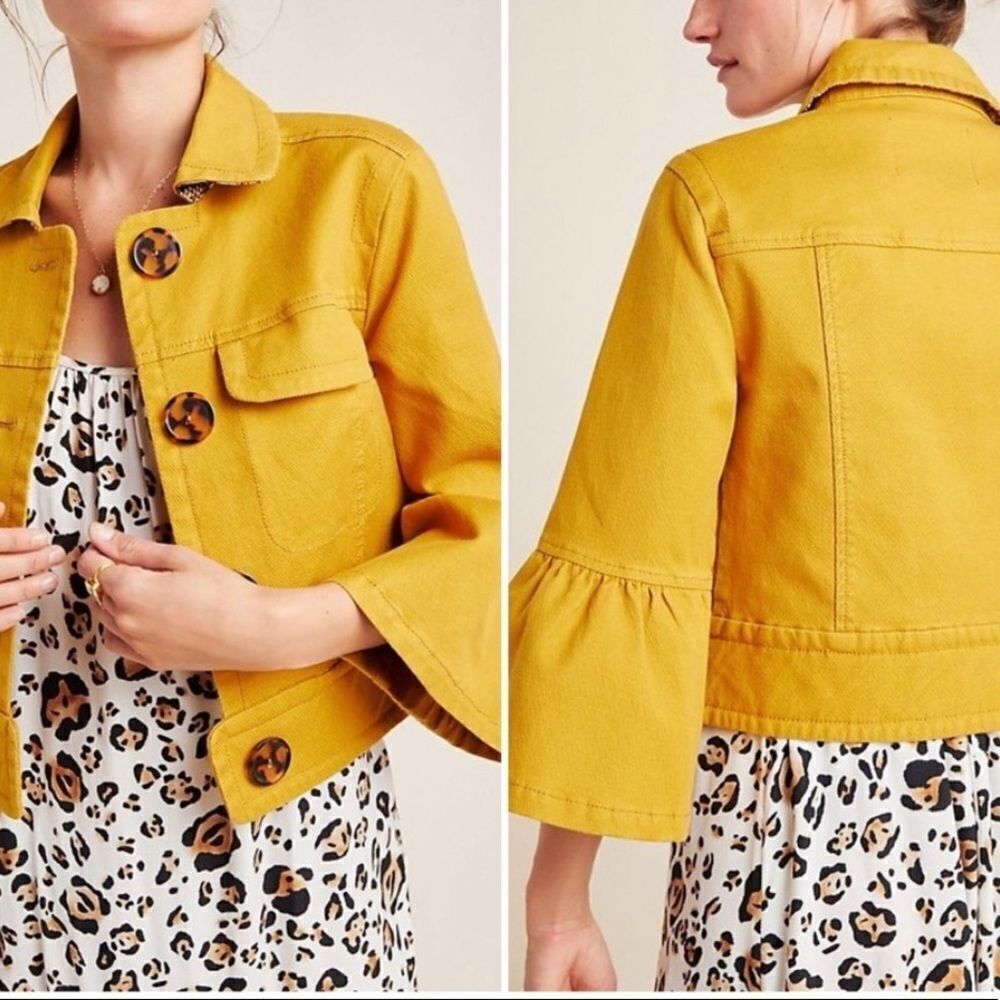 A‎ by Anthropologie Flounced sleeves cropped Jacket size XS EUC